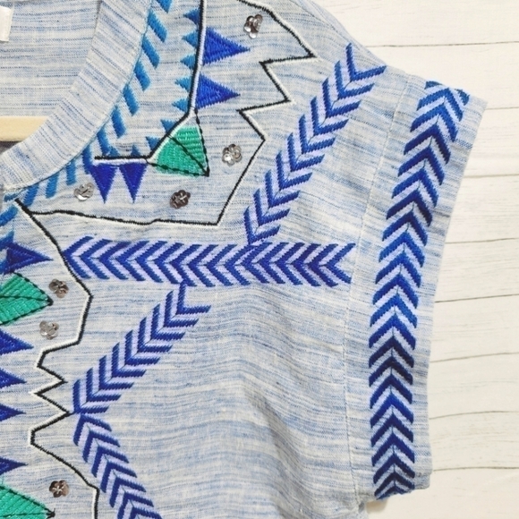 Luxe Apothetique 50% LINEN HEATHERED BLUE SHIFT DRESS, SZ SMALL - Picture 4 of 7